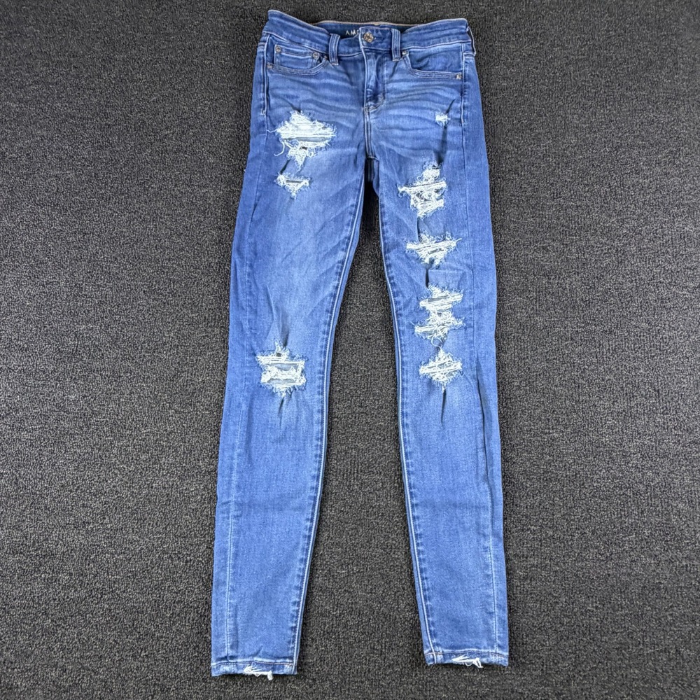 American Eagle Jegging Womens 0 (26x28)  Hi-Rise Jegging Blue Distressed EUC